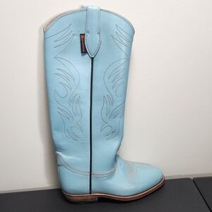 Cowboy Leather Boots Baby Blue Womens Size 6 Western Mid Calf Round Toe